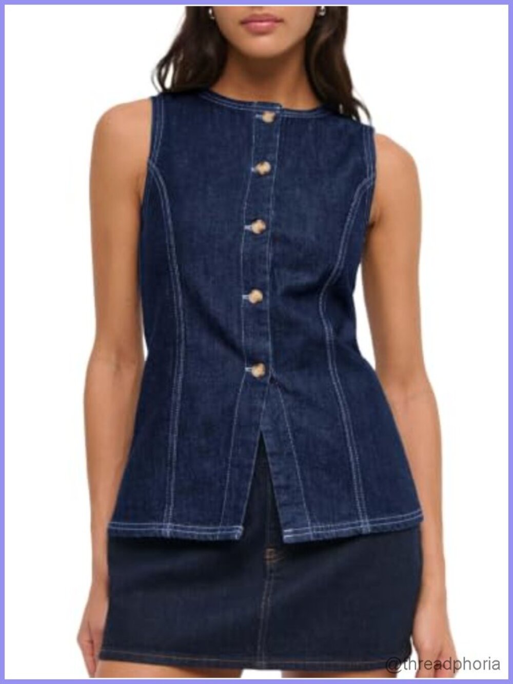 Women's Sleeveless Denim Vest Stretch Cotton Blend Button Down